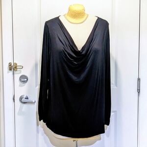 3/$30 GUC Penningtons 3X Black Open Back Viscose Blend Drape Collar Top